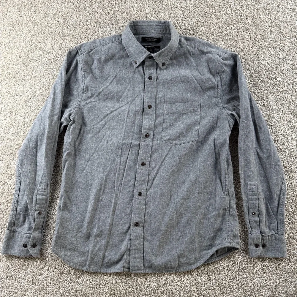 Banana Republic Shirt Mens Medium Gray Solid Long Sleeve Flannel Button Up